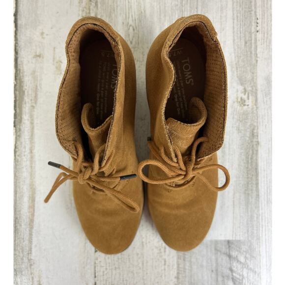 TOMS Women’s 7.5 Lunata Tan Suede Lace-Up Ankle Heeled Booties - Picture 3 of 8